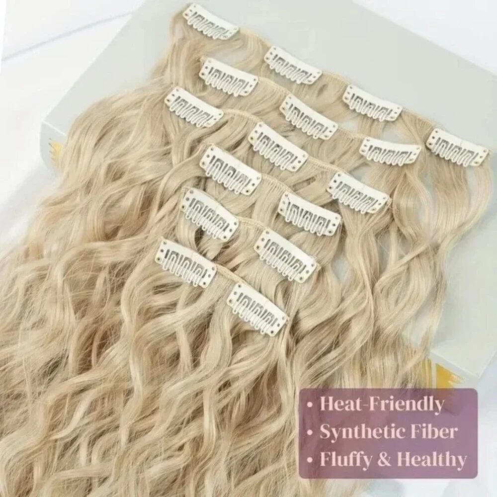 Natural Curly Ash light Blonde Volumizing beautiful Hair extesnsions Set 24 in
